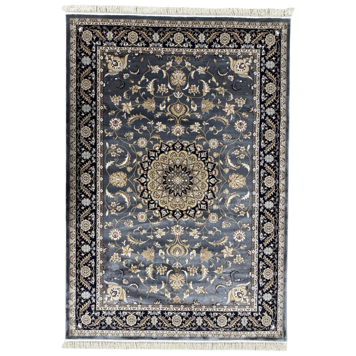 290 x 200 cm Persian Design Grey & Gold Floral Machine Made Rug