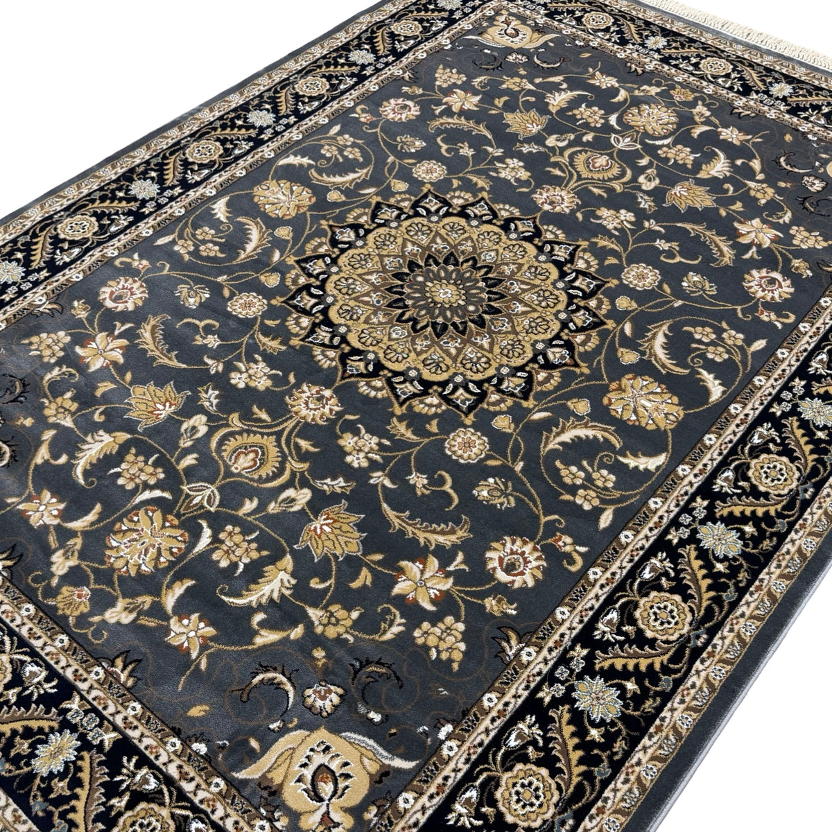 290 x 200 cm Persian Design Grey & Gold Floral Machine Made Rug