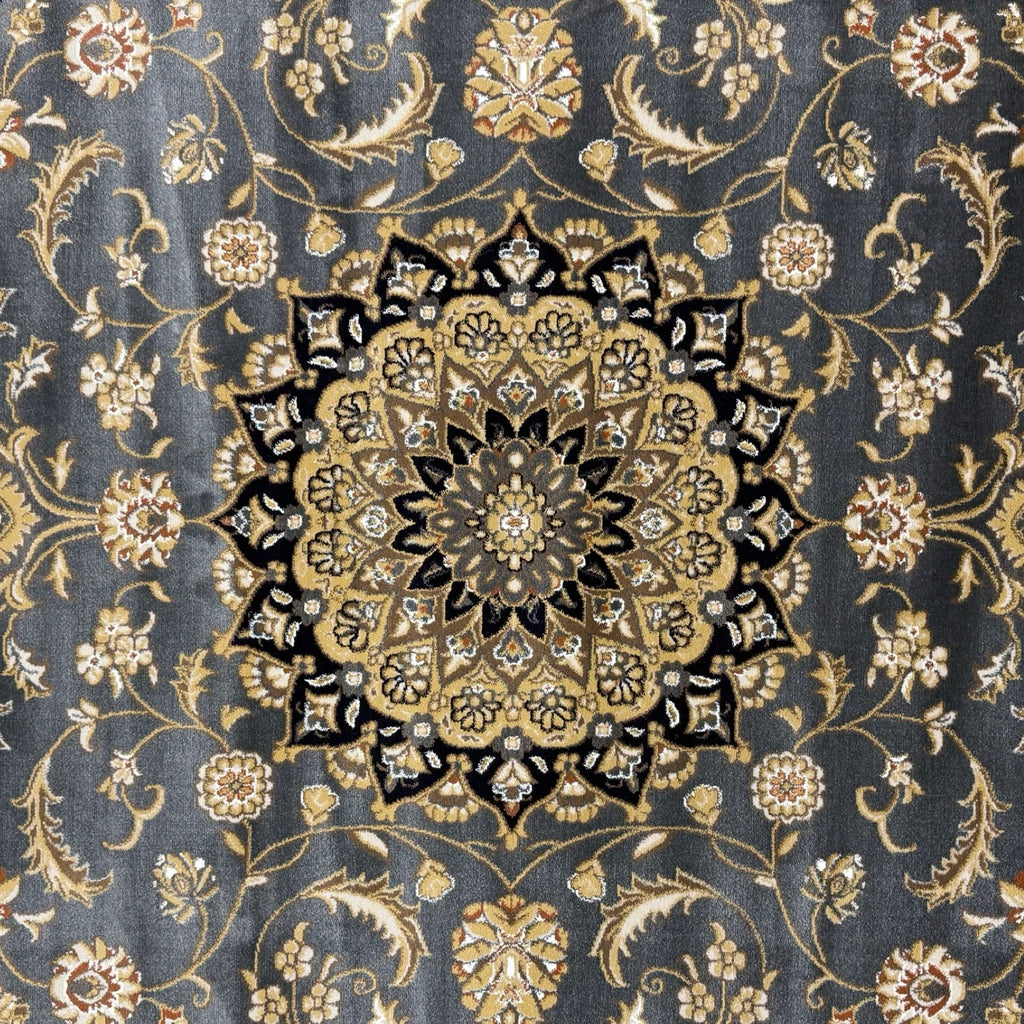 290 x 200 cm Persian Design Grey & Gold Floral Machine Made Rug