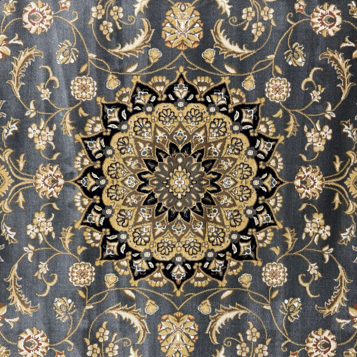 290 x 200 cm Persian Design Grey & Gold Floral Machine Made Rug