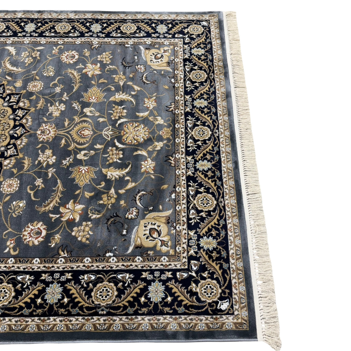 290 x 200 cm Persian Design Grey & Gold Floral Machine Made Rug
