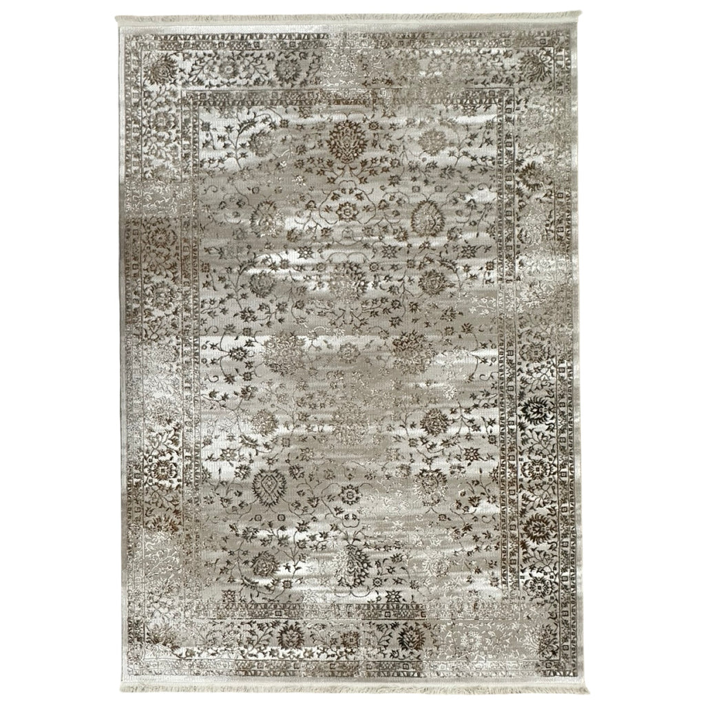 230 x 160 cm Vintage Persian-Inspired Floral Rug – Taupe Ivory Distressed Finish