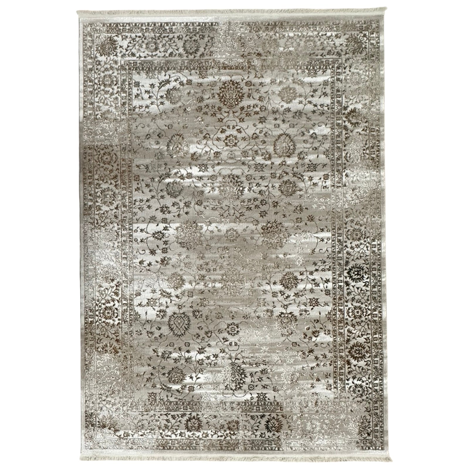 230 x 160 cm Vintage Persian-Inspired Floral Rug – Taupe Ivory Distressed Finish