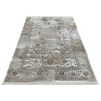 230 x 160 cm Vintage Persian-Inspired Floral Rug – Taupe Ivory Distressed Finish