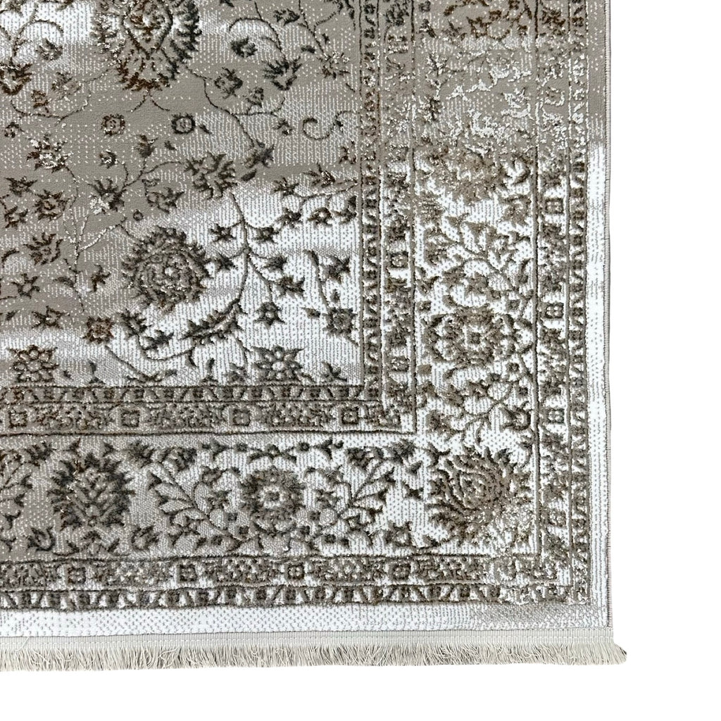230 x 160 cm Vintage Persian-Inspired Floral Rug – Taupe Ivory Distressed Finish