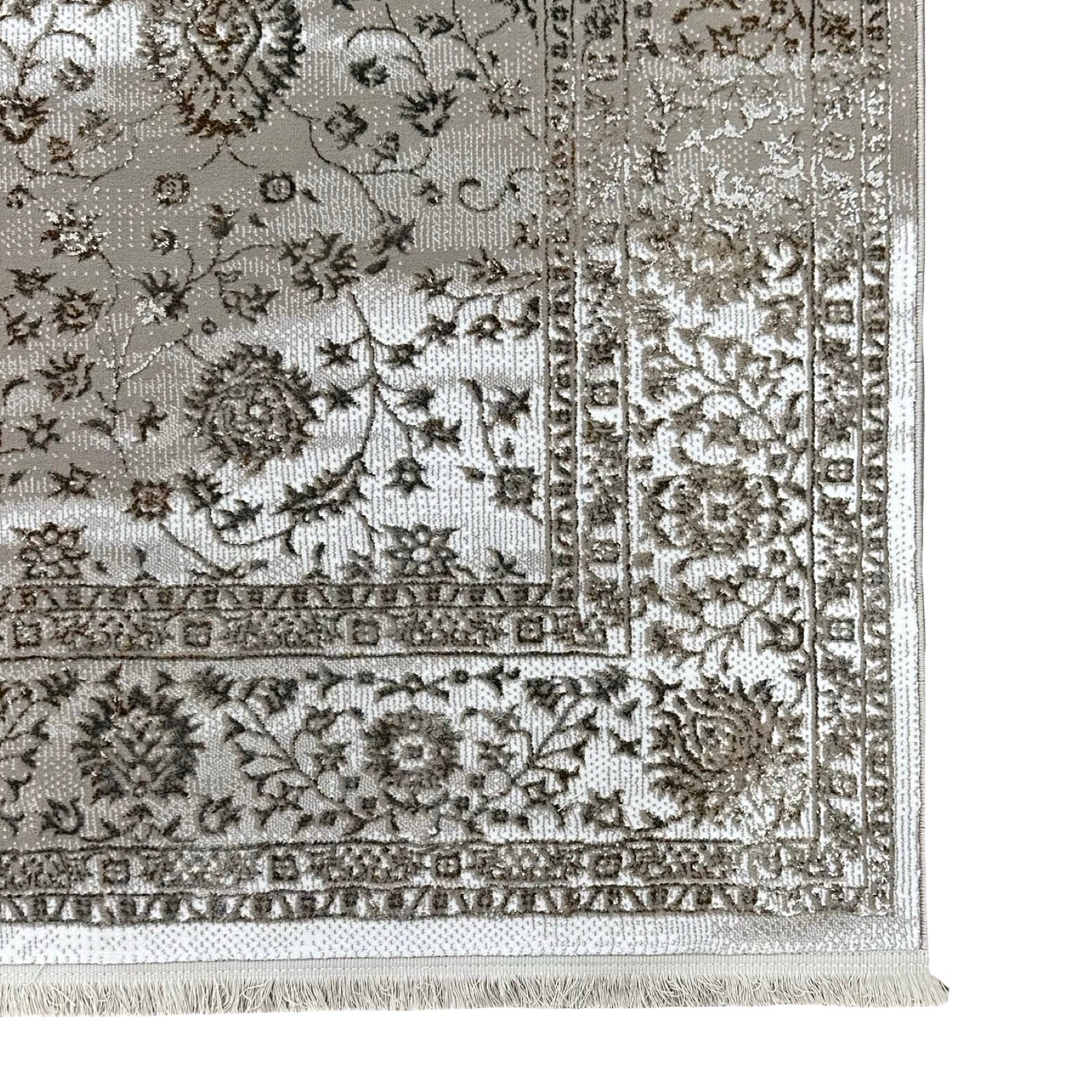 230 x 160 cm Vintage Persian-Inspired Floral Rug – Taupe Ivory Distressed Finish
