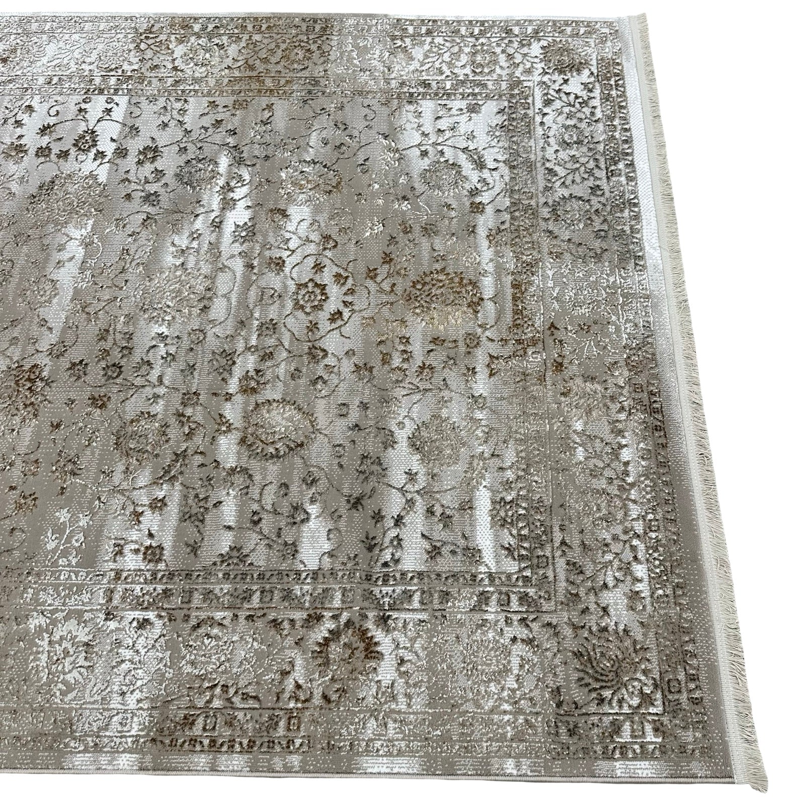 230 x 160 cm Vintage Persian-Inspired Floral Rug – Taupe Ivory Distressed Finish
