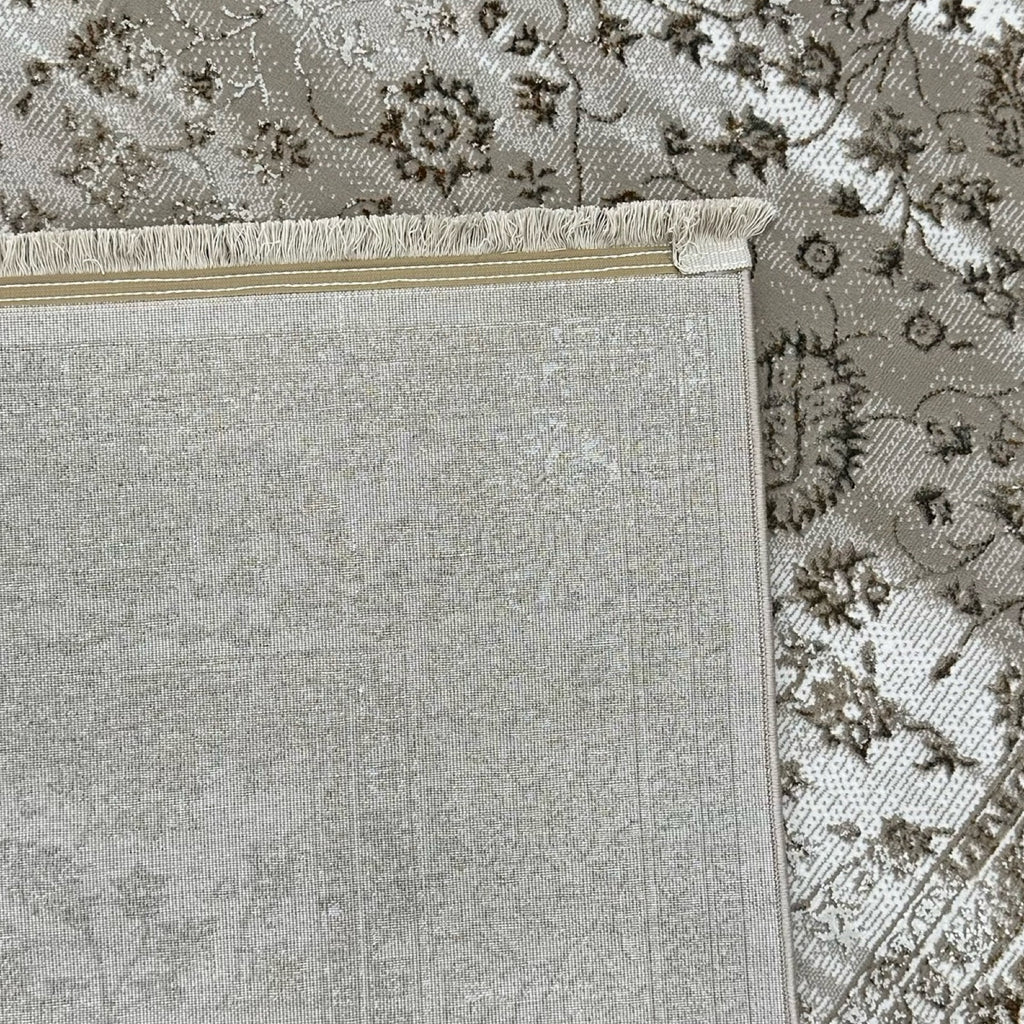 230 x 160 cm Vintage Persian-Inspired Floral Rug – Taupe Ivory Distressed Finish