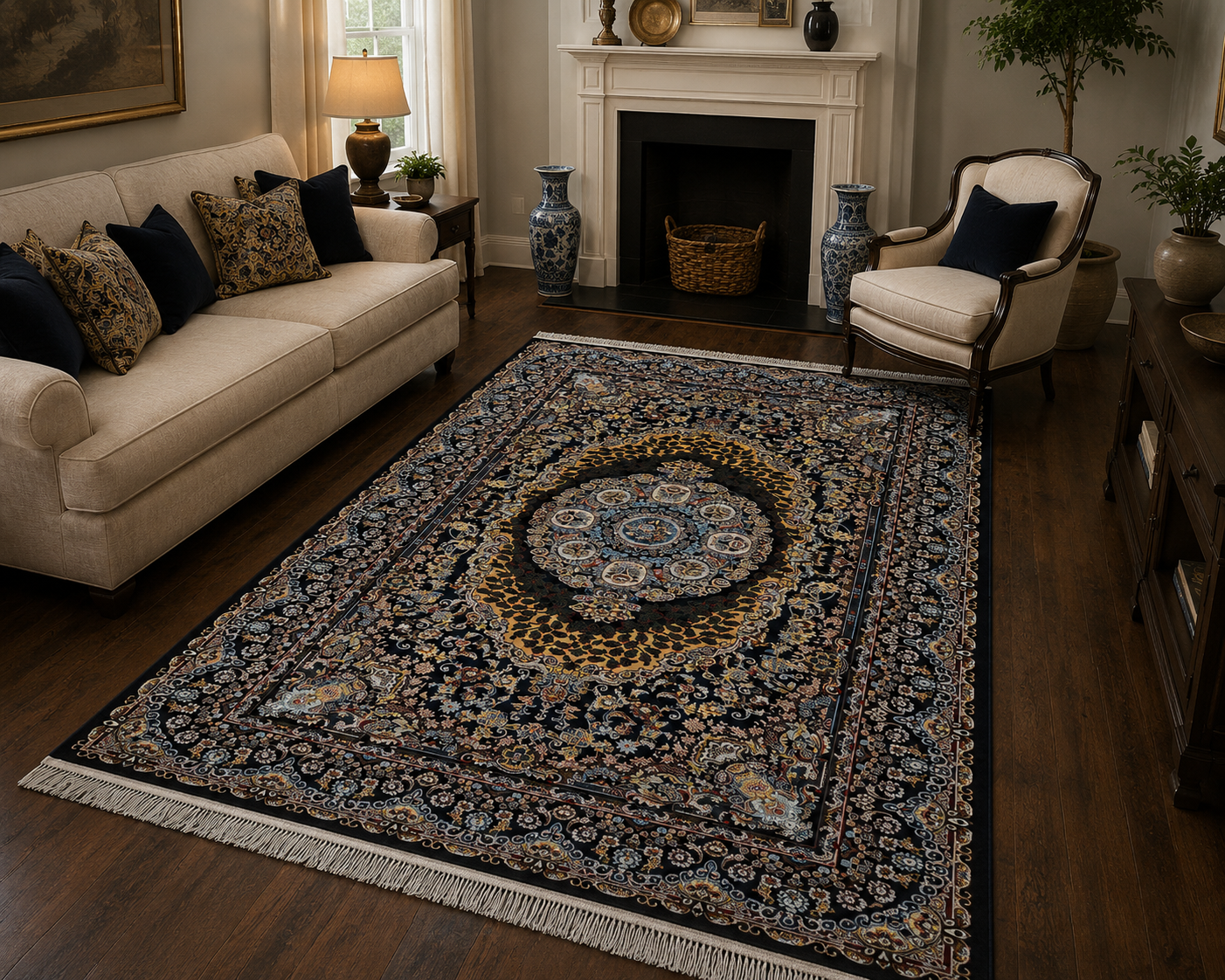 230 x 160 cm Persian Qum Silk Gonbad Dome Machine-Made Rug