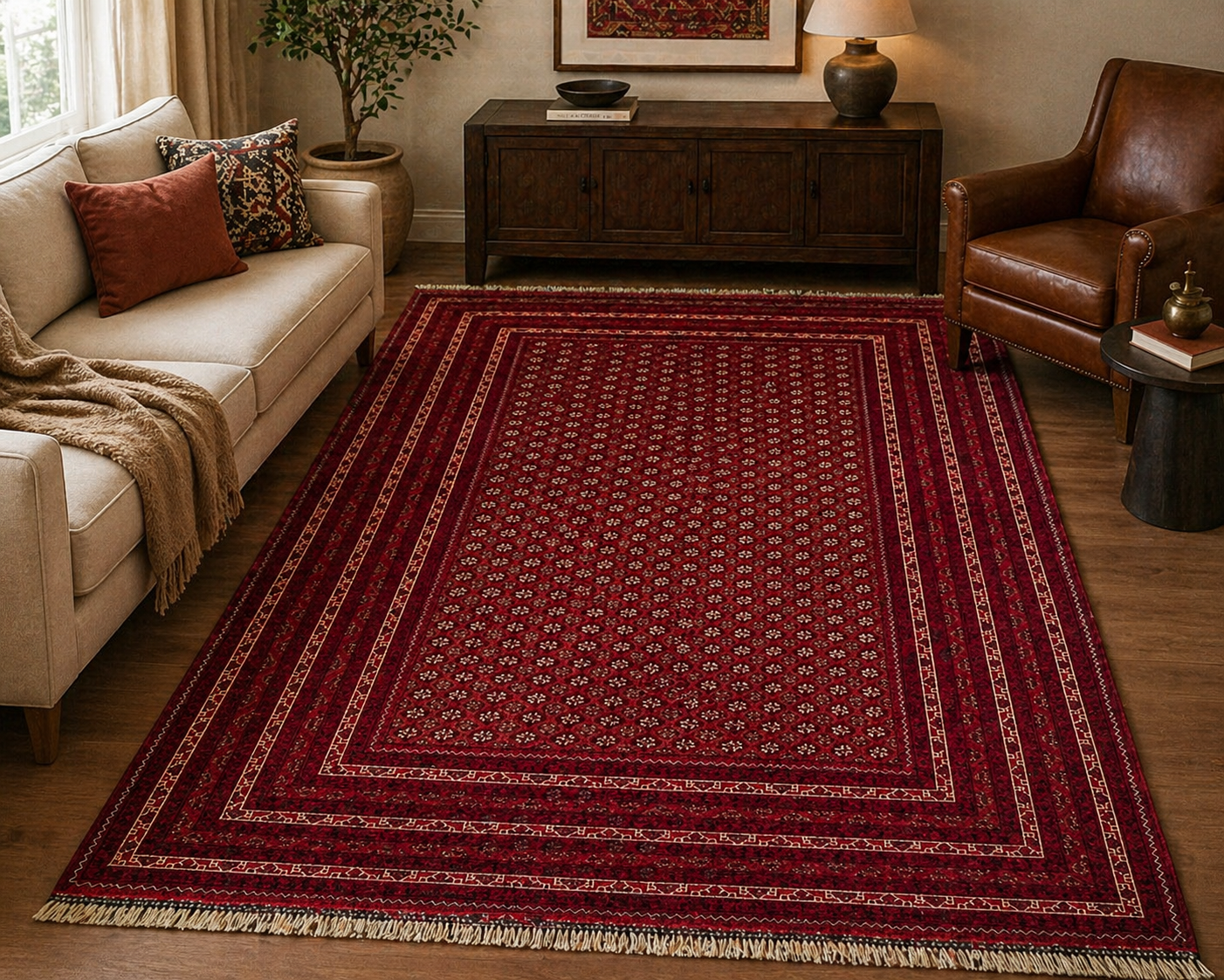 300 x 200 cm Hand-Knotted Afghan Khoja Roshnai Geometric Rug