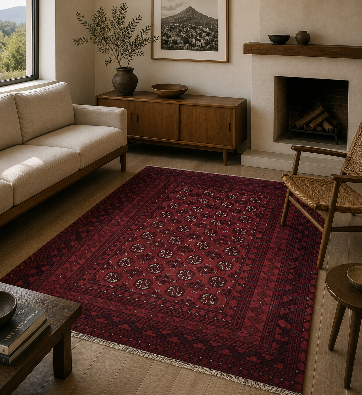 234 x 158 cm Hand-Knotted Afghan Bokhara Akche Rug