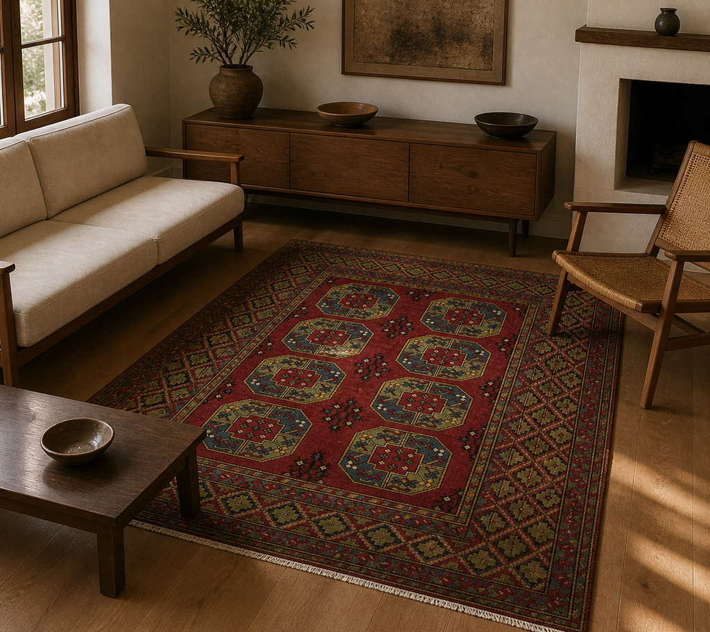 237 x 168 cm Hand-Knotted Afghan Akche Bokhara Rug