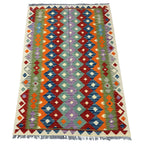 145 × 100 cm Hand-Woven Afghan Kilim Rug – Wool Flatweave