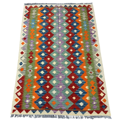 145 × 100 cm Hand-Woven Afghan Kilim Rug – Wool Flatweave
