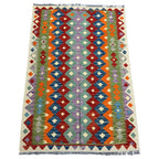 145 × 100 cm Hand-Woven Afghan Kilim Rug – Wool Flatweave