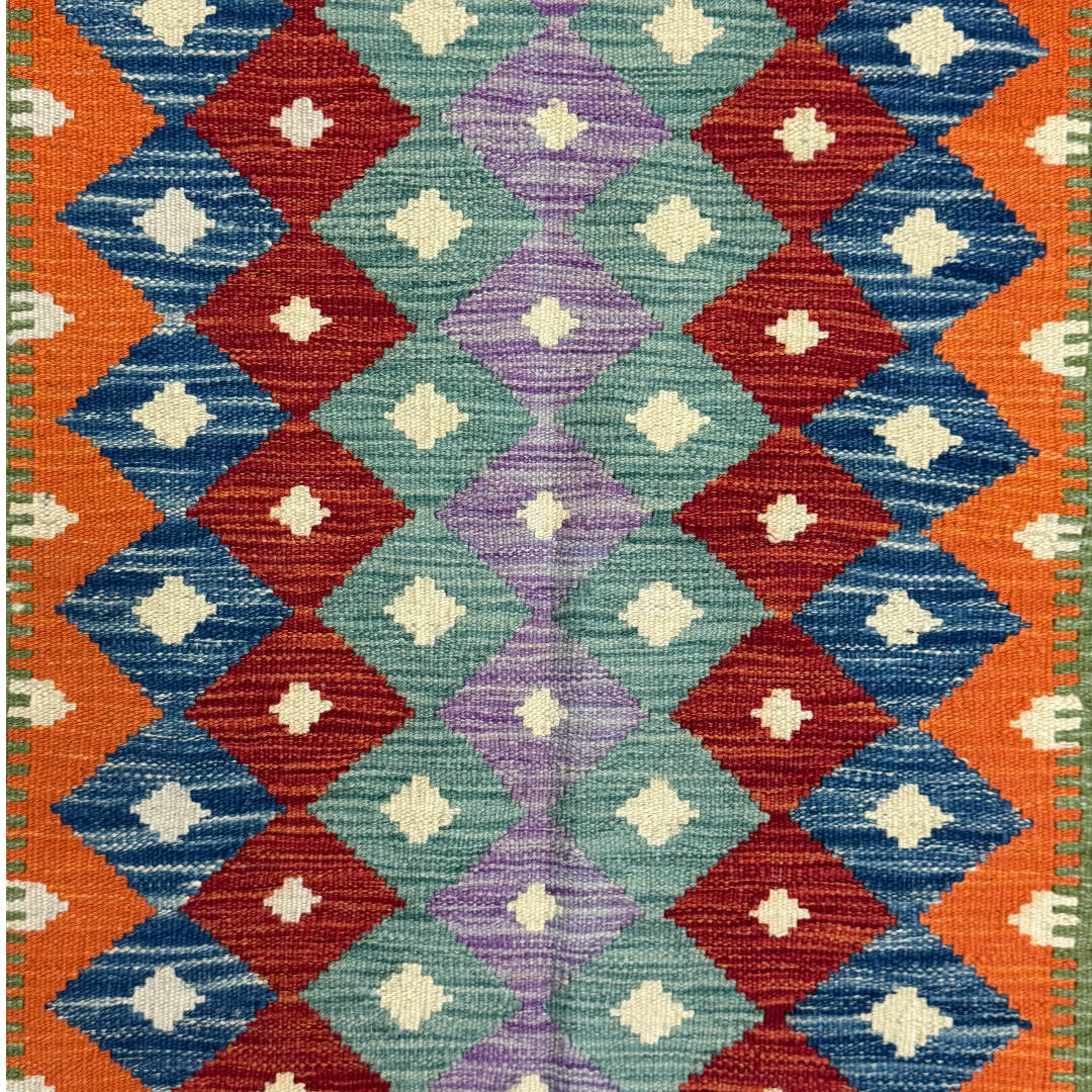 145 × 100 cm Hand-Woven Afghan Kilim Rug – Wool Flatweave