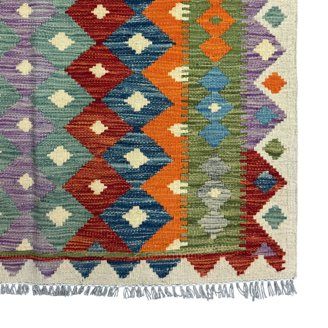 145 × 100 cm Hand-Woven Afghan Kilim Rug – Wool Flatweave