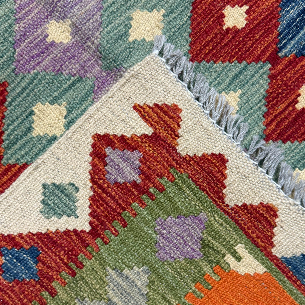 145 × 100 cm Hand-Woven Afghan Kilim Rug – Wool Flatweave