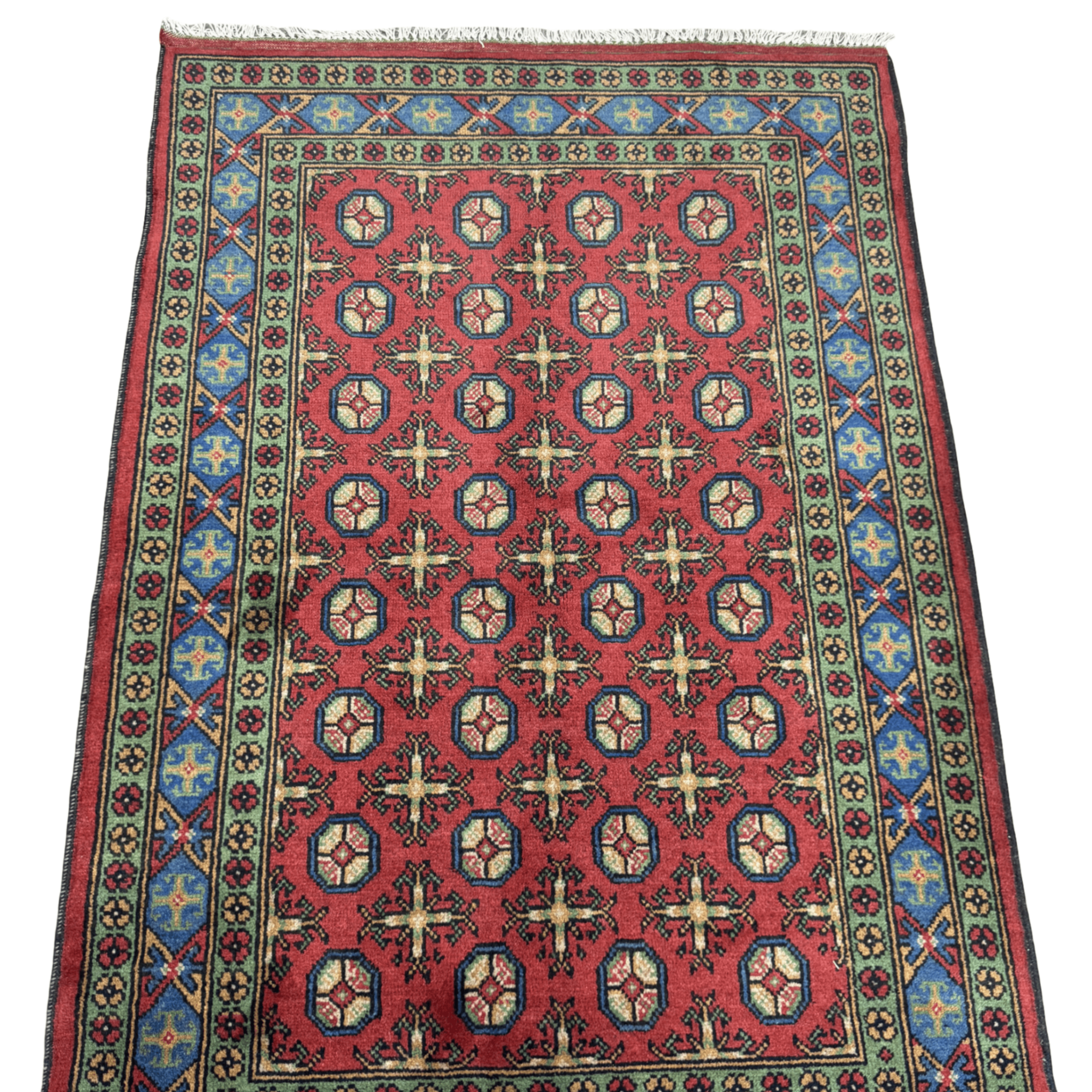 179 x 122 cm Hand-Knotted Afghan Akche Rug – Multi-Color Wool