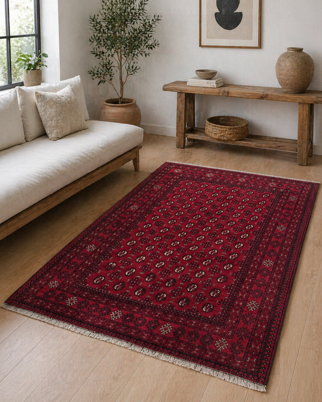 240 x 167 cm Hand-Knotted Afghan Akche Bokhara Rug