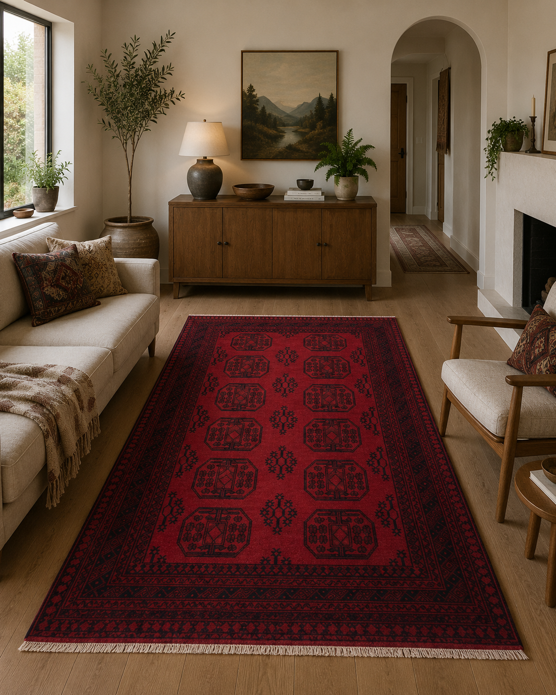 242 x 143 cm Hand-Woven Afghan Akche Rug