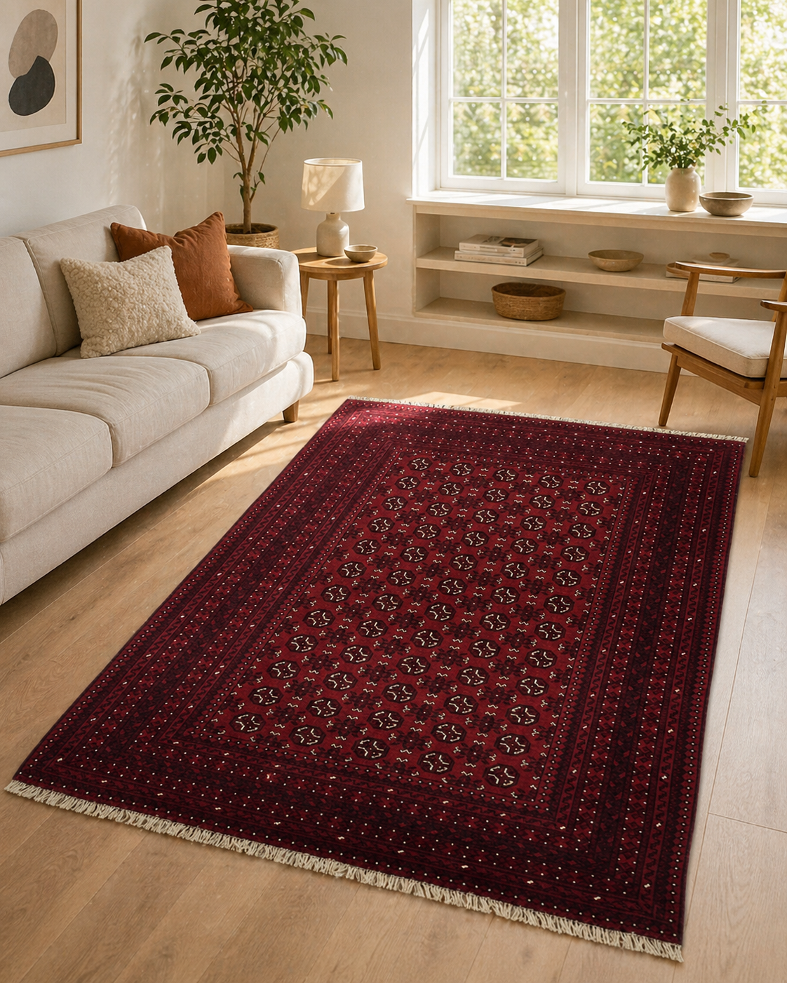 244 x 170 cm Hand-Knotted Afghan Akche Bokhara Rug