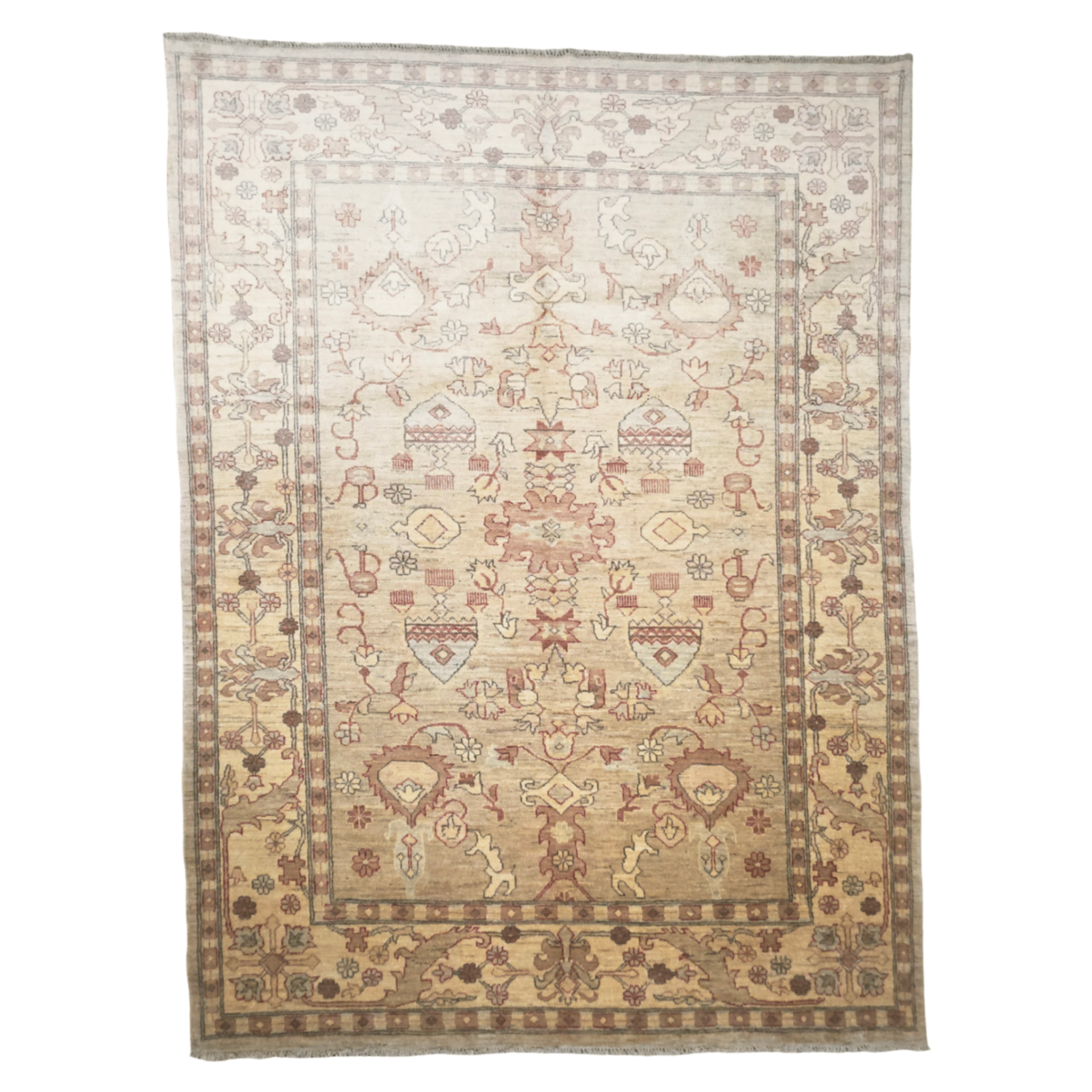 246 x 181 cm Hand-Knotted Soft Tone Afghan Chobi Wool Rug