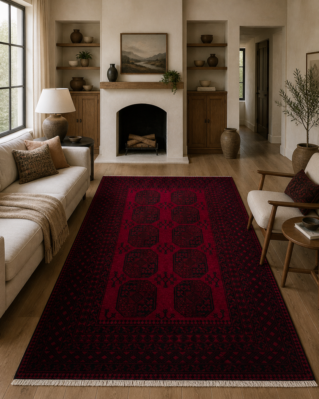 247 x 159 cm Hand-Woven Afghan Akche Rug