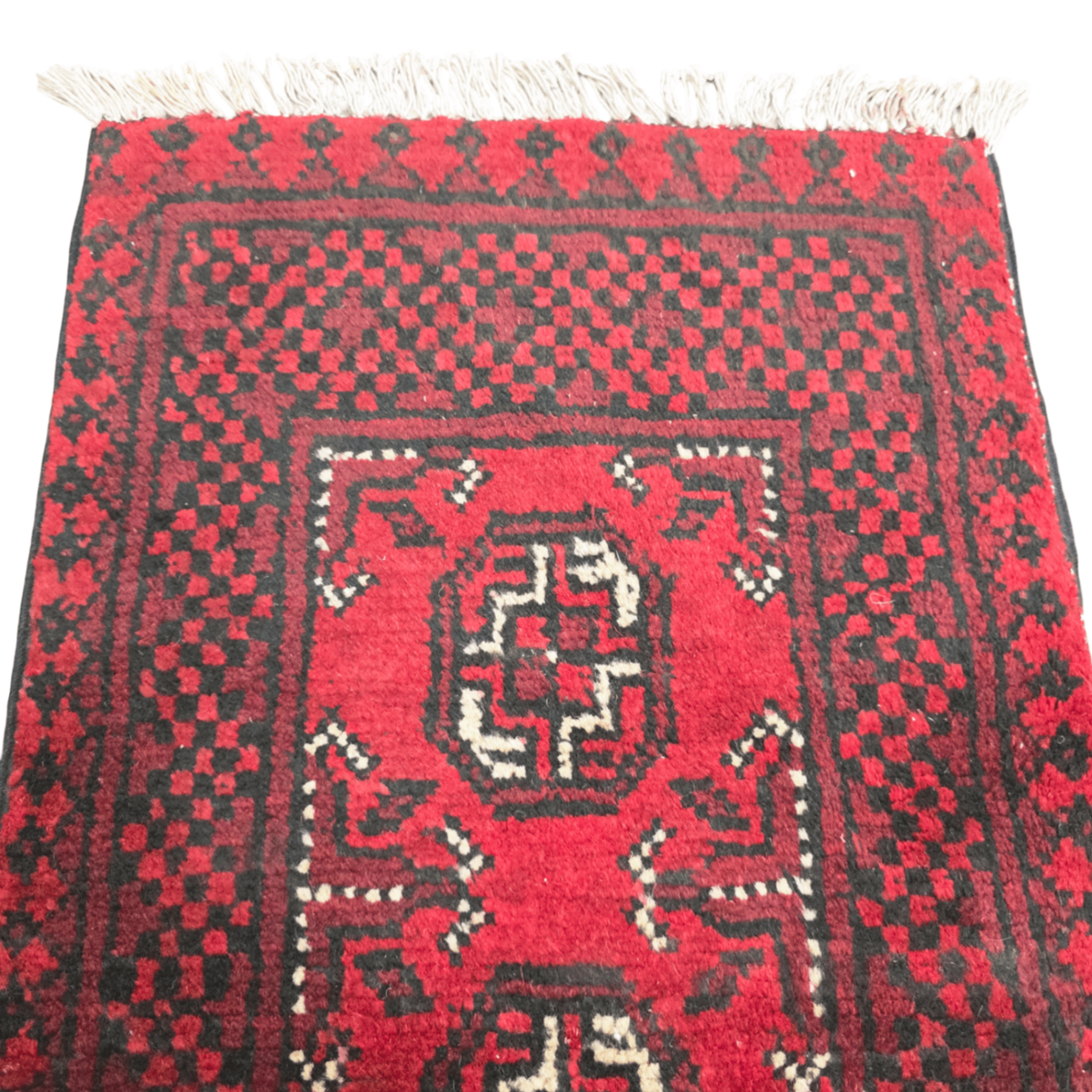 140 x 50 cm Hand-Knotted Red Bokhara Afghan Akche