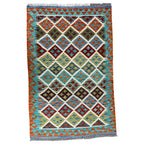155 × 103 cm Hand-Woven Afghan Kilim Rug – Wool Flatweave