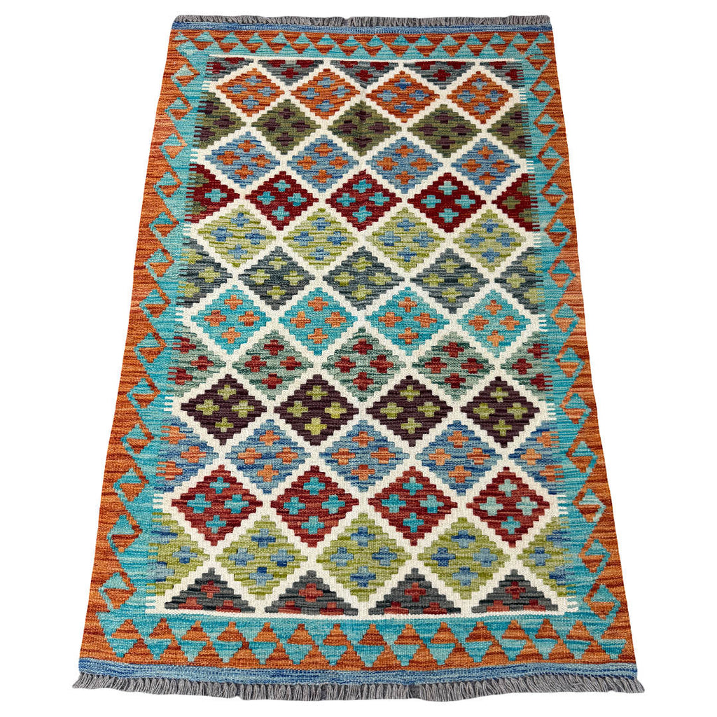155 × 103 cm Hand-Woven Afghan Kilim Rug – Wool Flatweave