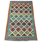 155 × 103 cm Hand-Woven Afghan Kilim Rug – Wool Flatweave