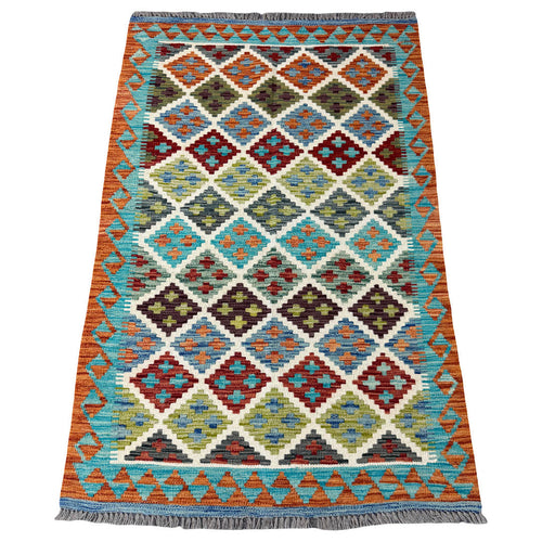 155 × 103 cm Hand-Woven Afghan Kilim Rug – Wool Flatweave