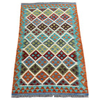 155 × 103 cm Hand-Woven Afghan Kilim Rug – Wool Flatweave