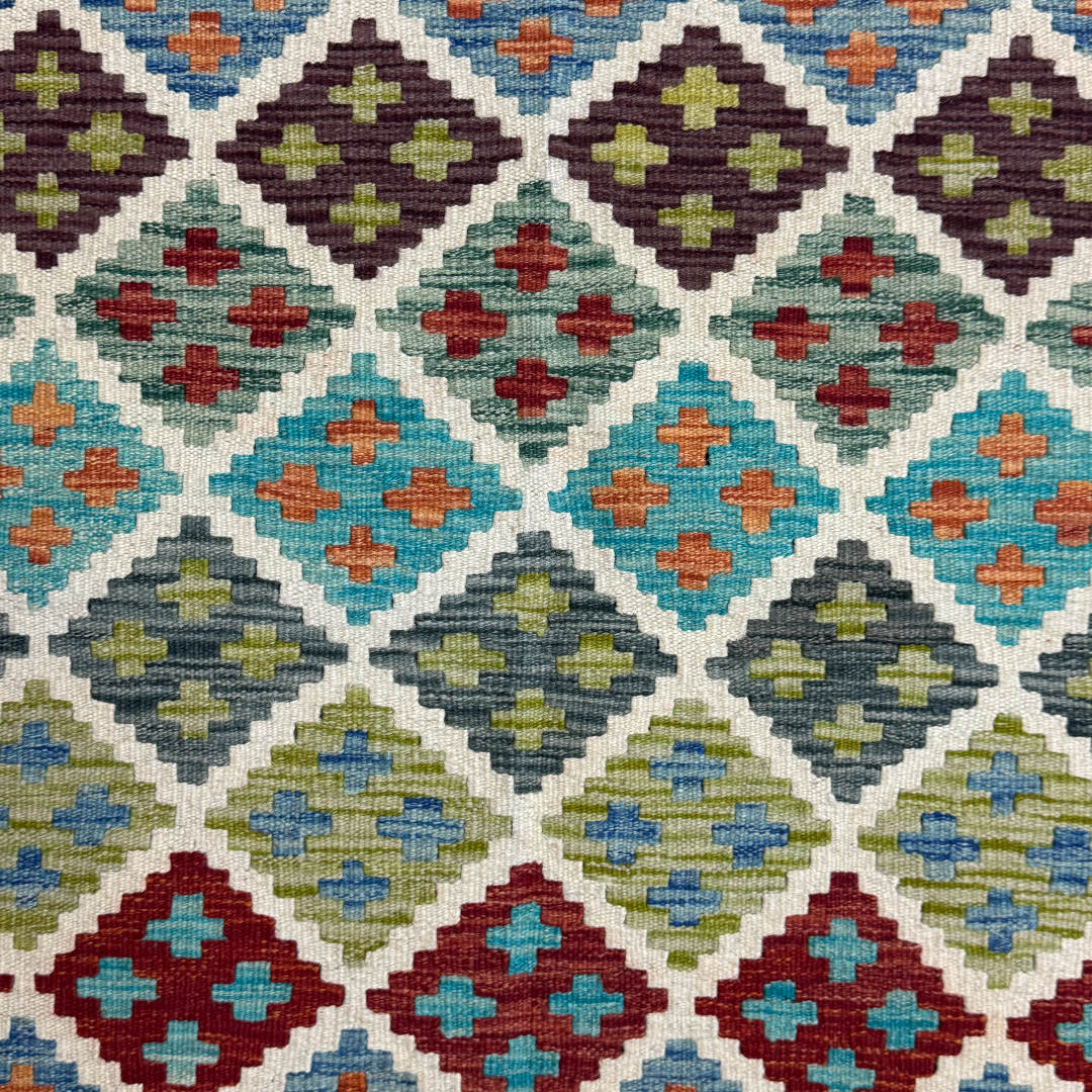 155 × 103 cm Hand-Woven Afghan Kilim Rug – Wool Flatweave