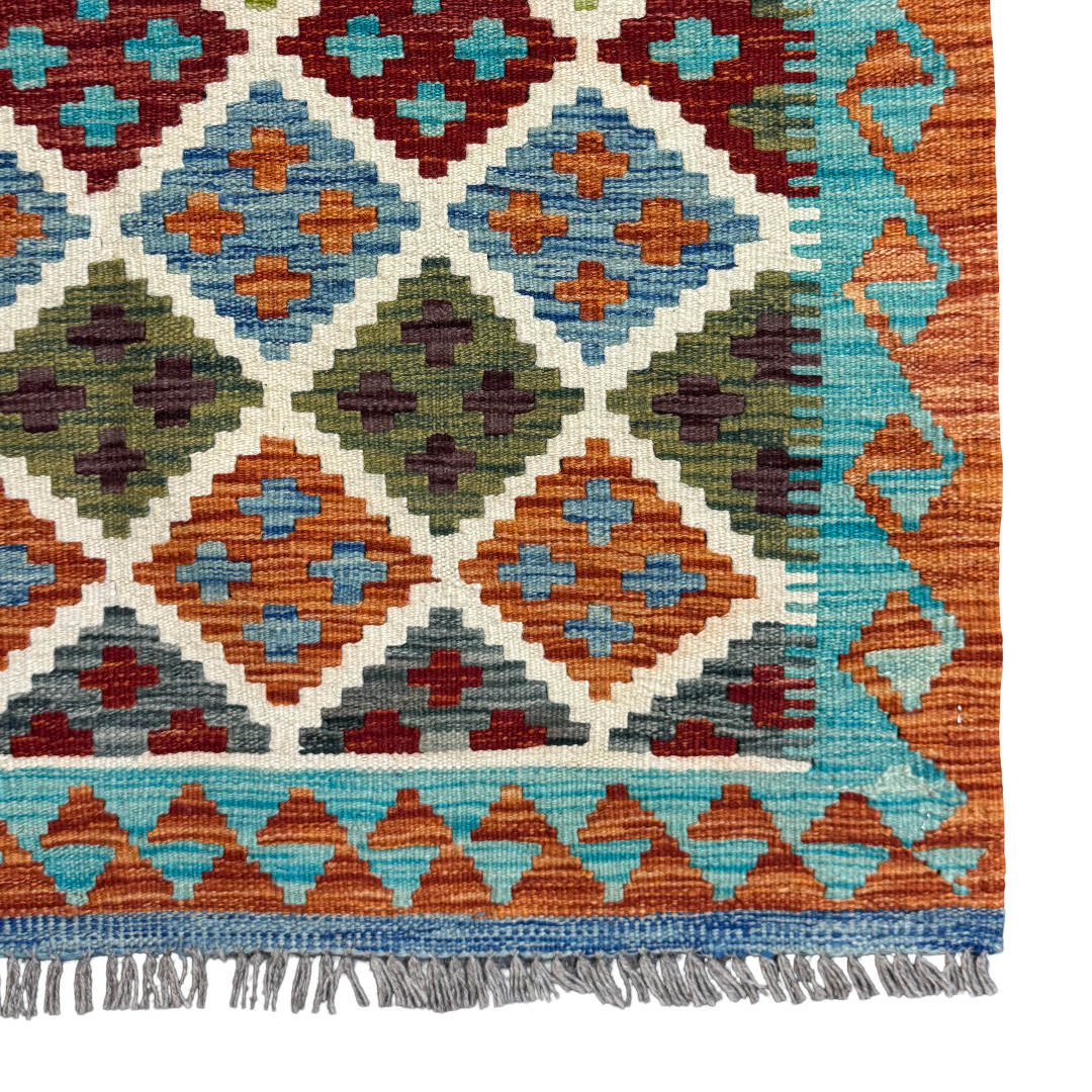 155 × 103 cm Hand-Woven Afghan Kilim Rug – Wool Flatweave