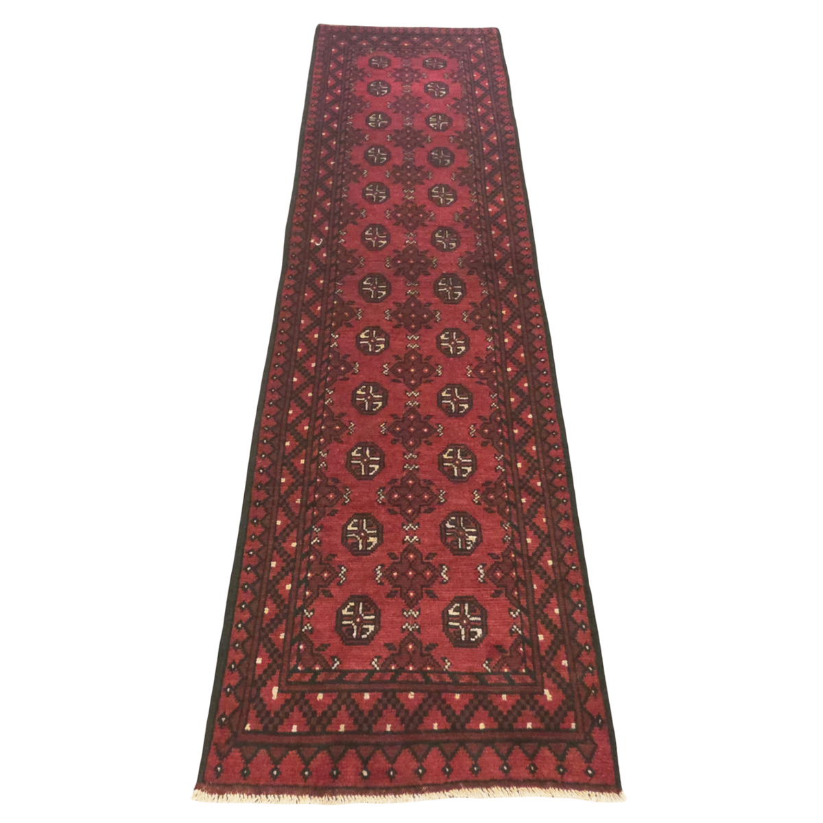 290 x 80 cm Hand-Knotted Red Afghan Akche Runner Rug