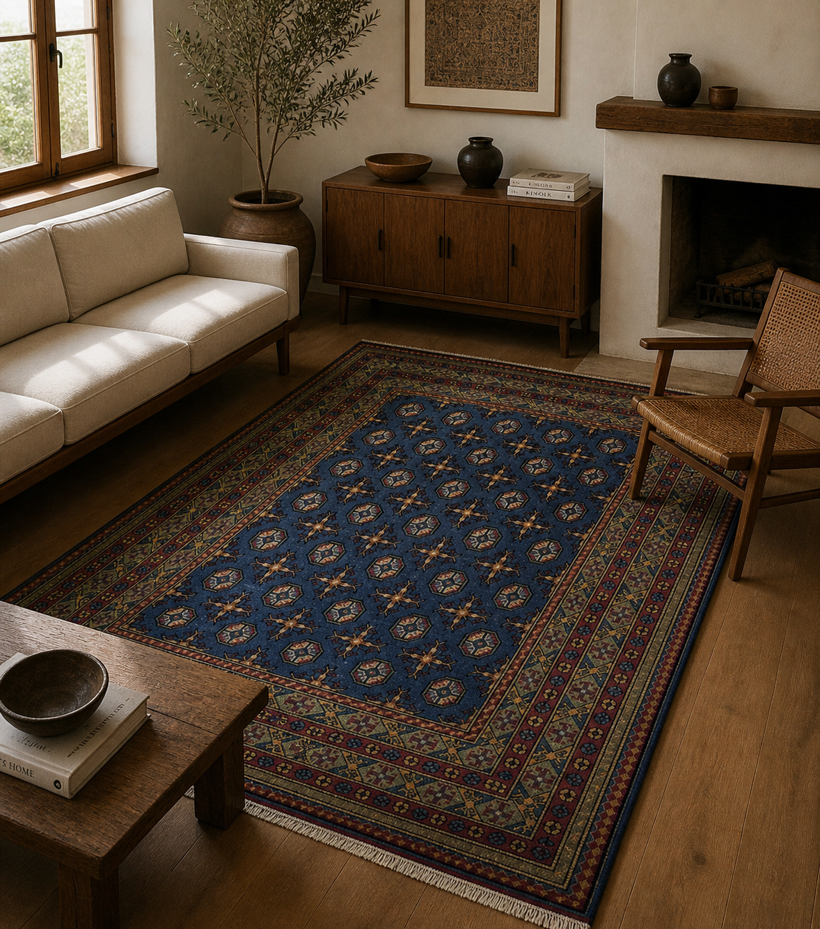 253 x 166 cm Hand-Knotted Afghan Akche Bokhara Rug