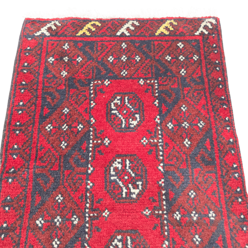 100 x 50 cm Hand-Knotted Red Bokhara Afghan Akche