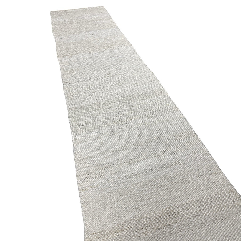 310 x 64 cm Handwoven Jute Runner Rug – Natural White Woven Texture