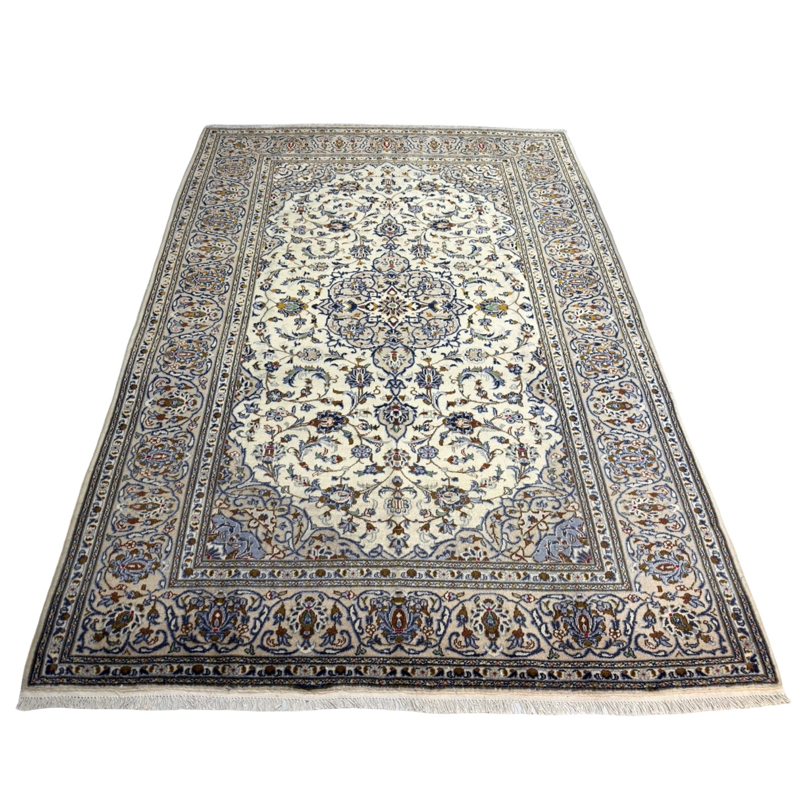 300 x 207 cm Hand-Knotted Persian Kashan Cream Rug