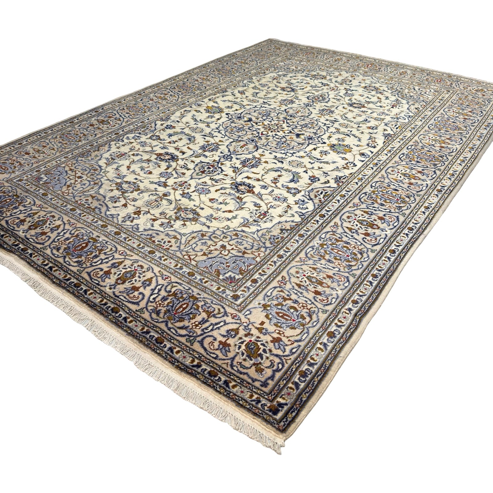 300 x 207 cm Hand-Knotted Persian Kashan Cream Rug