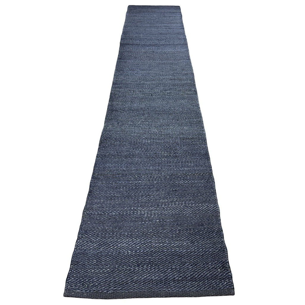 314 x 64 cm Handwoven Jute Runner Rug – Navy Woven Texture