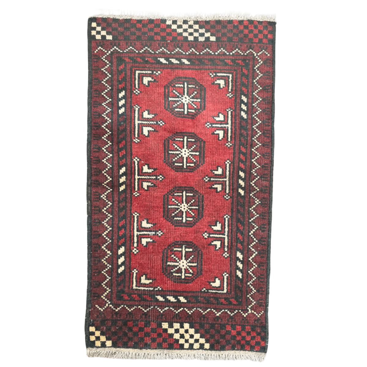 100 x 56 cm Hand-Knotted Red Bokhara Afghan Akche