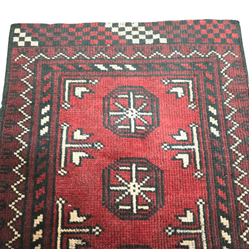100 x 56 cm Hand-Knotted Red Bokhara Afghan Akche