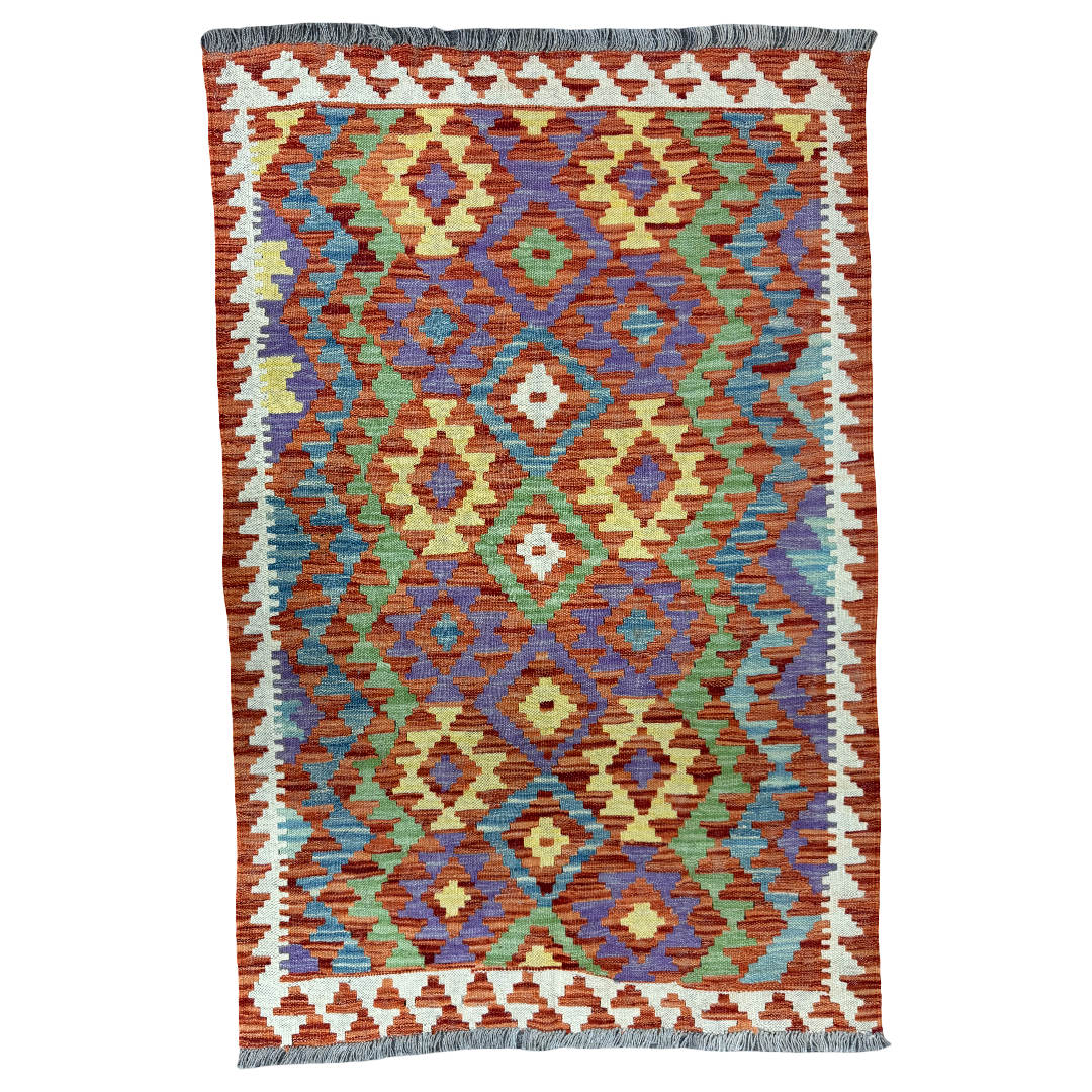 149 × 97 cm Hand-Woven Afghan Kilim Rug – Wool Flatweave