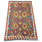 149 × 97 cm Hand-Woven Afghan Kilim Rug – Wool Flatweave
