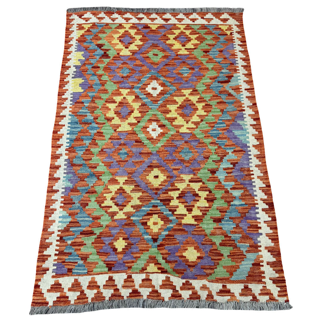 149 × 97 cm Hand-Woven Afghan Kilim Rug – Wool Flatweave