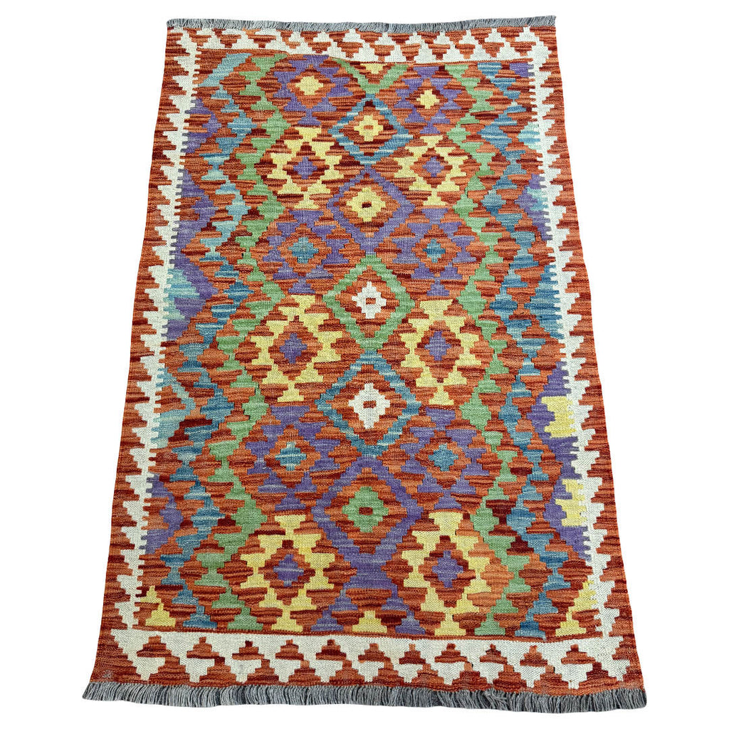 149 × 97 cm Hand-Woven Afghan Kilim Rug – Wool Flatweave