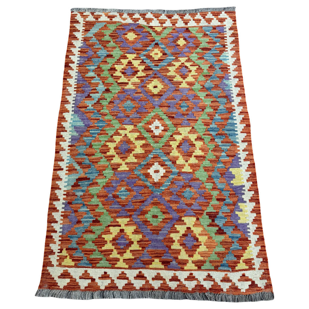 149 × 97 cm Hand-Woven Afghan Kilim Rug – Wool Flatweave